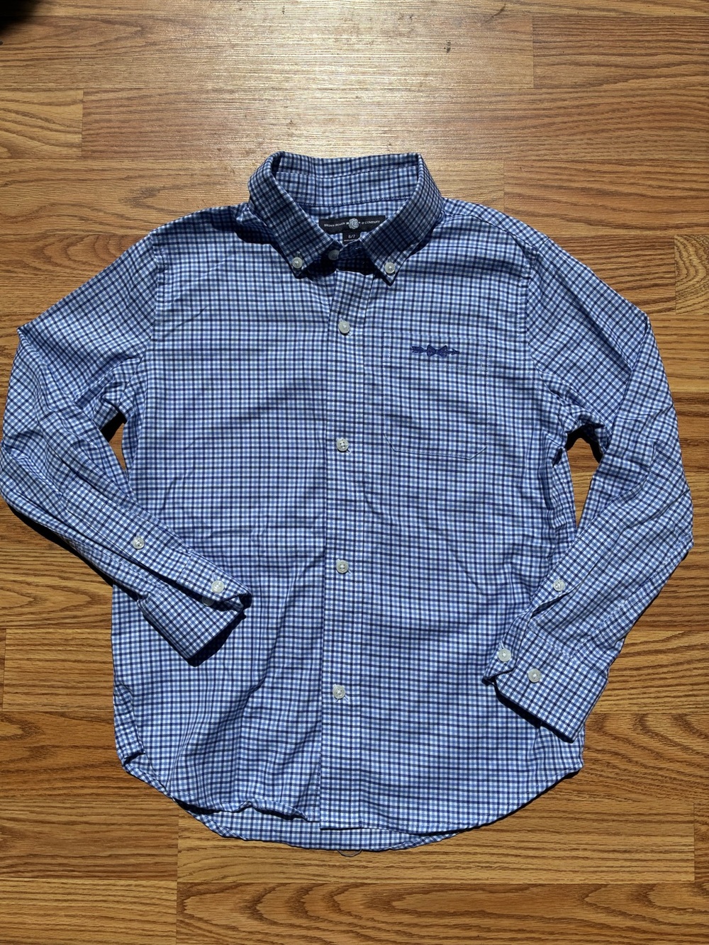 Boys Blue & White Checked Button-Down Shirt (Size 6/7)